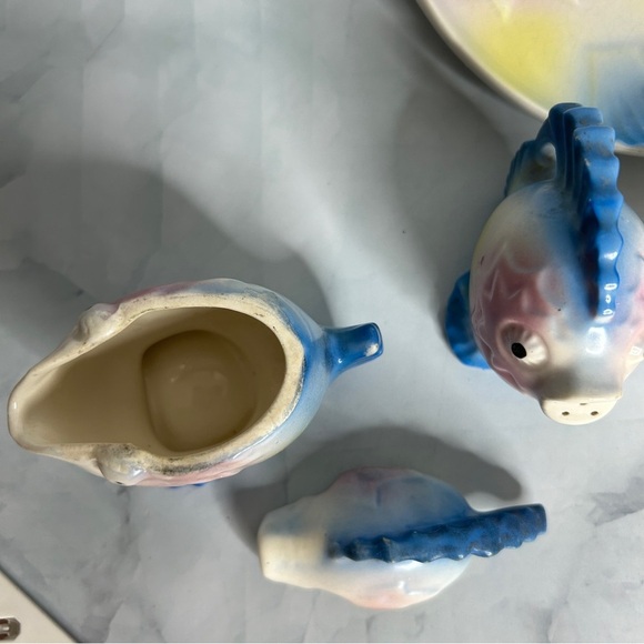 Vintage Kitsch Porcelain Fish Cruet Set 1950s 1960s - 5 Piece Set Tray Japan - Picture 13 of 14